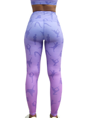 Model wearing Lukafit squat-proof legging in Lavender Ombre color. Photo is a back view of her legs in front of a white background
